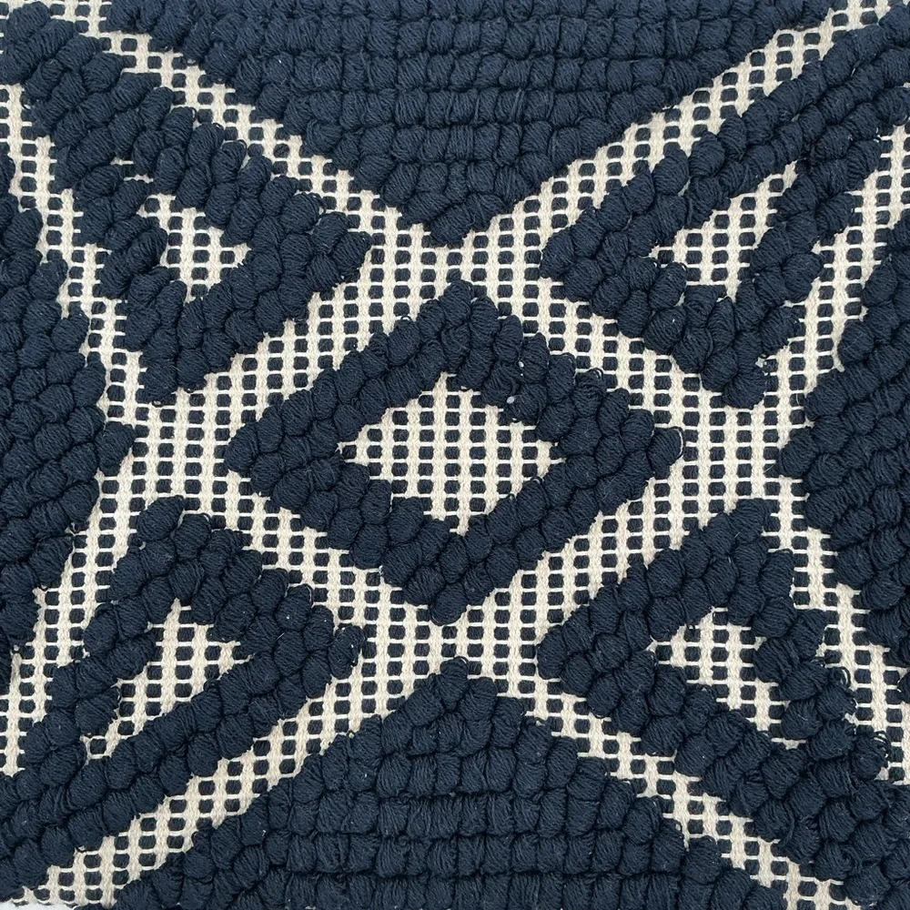 Navy and Cream Bohemian Geometric Patterned Clutch with tassel